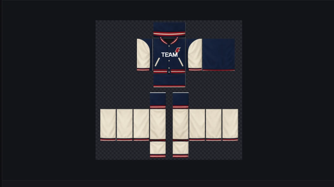 Flat classic shirt template with navy torso, cream sleeves, red trim and TEAM lettering